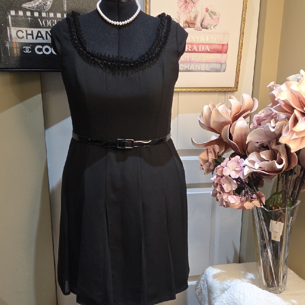 Nwot 16 SLFashion Classic Black Sleeveless Mini Dress with Decorative Neckline